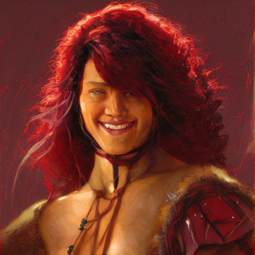 A Medieval Hunter Woman With Polynesian Ethnicity And A Warm...