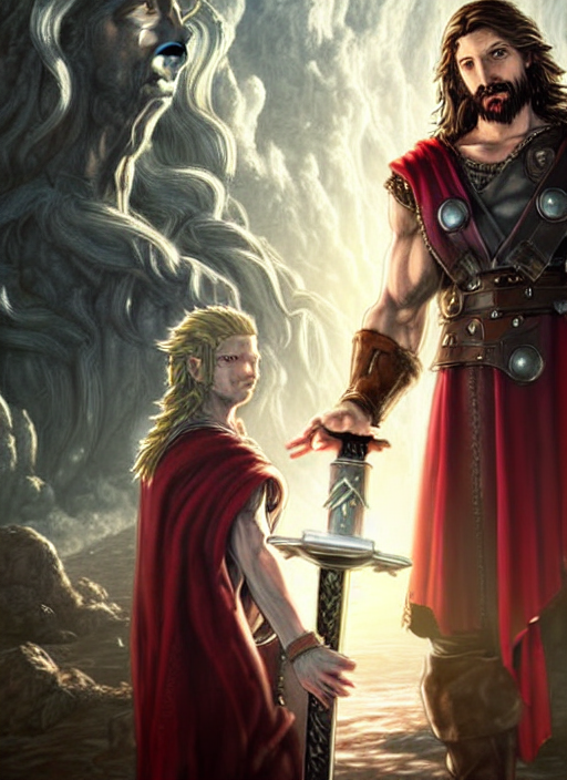 A Jesus Picking Up Thors Hammer An Ultrafine Detailed Painti...