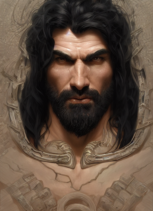 Portrait Of A Herculean Man With Black Hair, Style Of God Of...