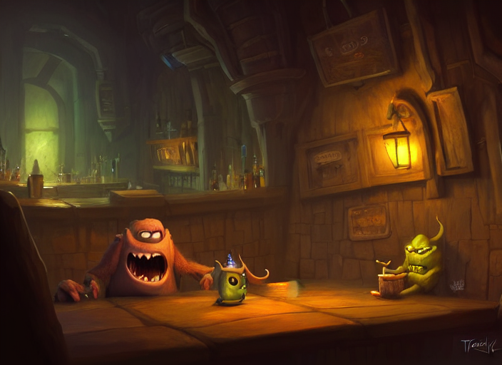 Grumpy Monster In The Dark Sitting In A Bar, Fantasy, Concep...