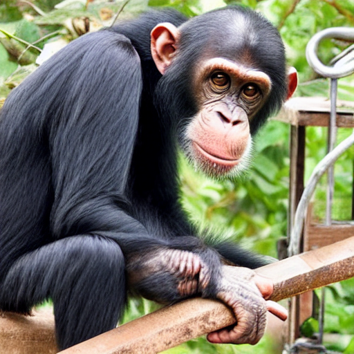 A Chimpanzee In A Cage Being Terrified By A Plaster Cast Of...
