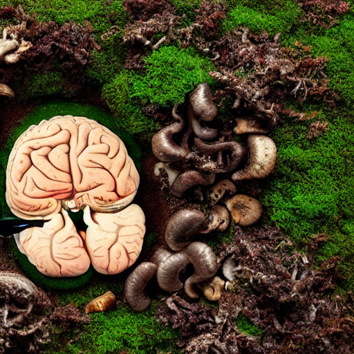 An Anatomically Correct Human Brain Covered In Moss And Smal...