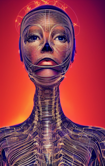 Full - Body Portrait Of A Woman Made Of Wires With A Disdai...