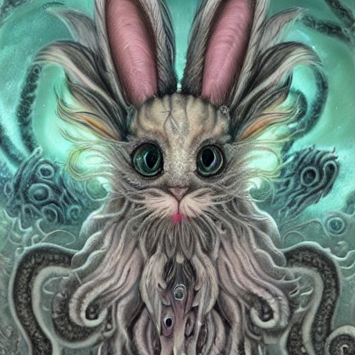 Cosmic Horror Cute Fluffy Grey Tabby Cthulhu And Tan Lop Ear...