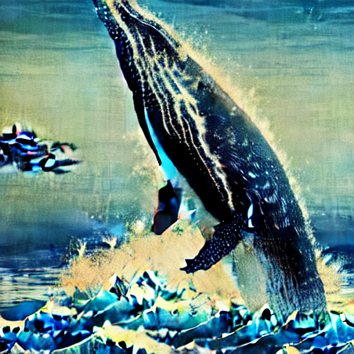 Elegant Portrait Of A Whale Deep Under Water By Ohara Koson...