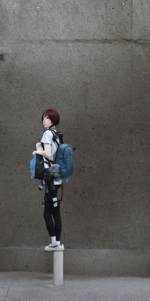 3 Panel Scene, Anime Girl With A Backpack Stands Under A Bri...