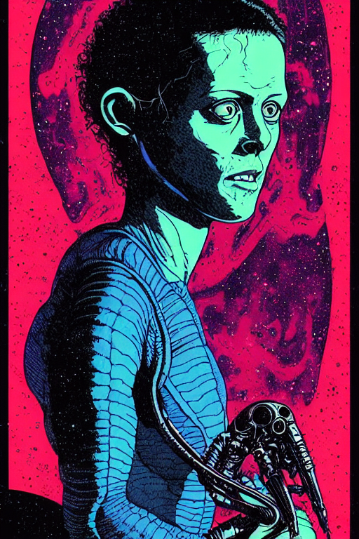A Portrait Of Ripley From The Movie Alien Wearing A Space Su... — Stable Diffusion AI Prompt: a portrait of ripley from the movie alien wearing a space suit and psychedelic g...