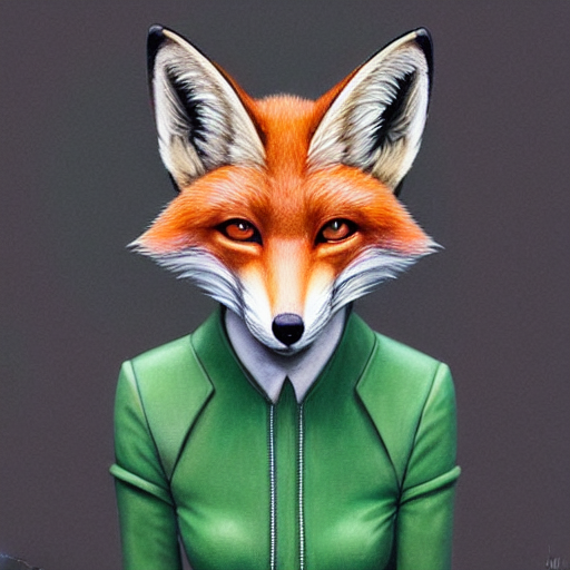 Hyperdetailed Anthropomorphic Fox Wearing Pale Green Jumpsui...