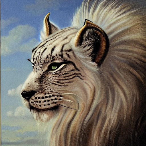 Portrait Of Hybrid Animal, Cross Between White Lion And Lynx...