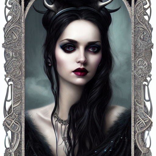 Full Length Portrait Of A Beautiful Woman With Horns, Large...