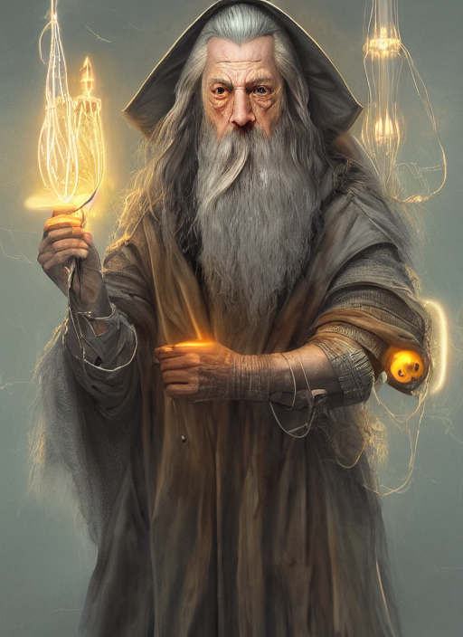 Biohazard Portrait Of Gandalf, Tesla Coils, In Laboratory Au...