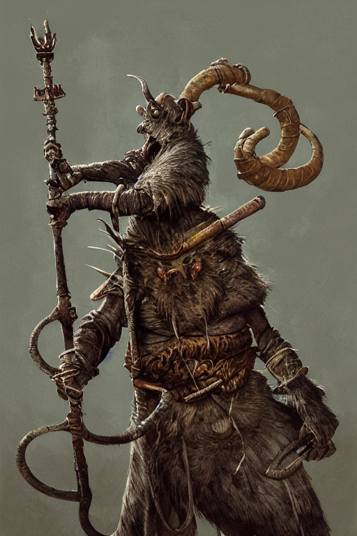A Full Character Painting Of A Grey Seer Skaven Holding A Ce...