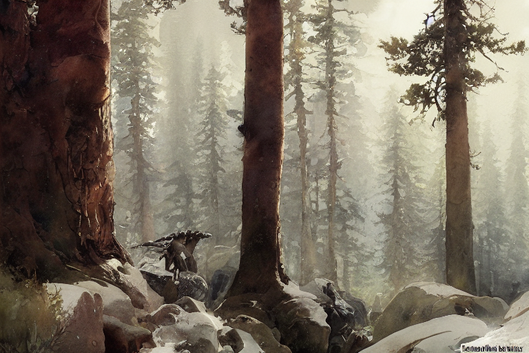 Watercolor Painting Of Scandinavian Mythology, Pines, Ambien...