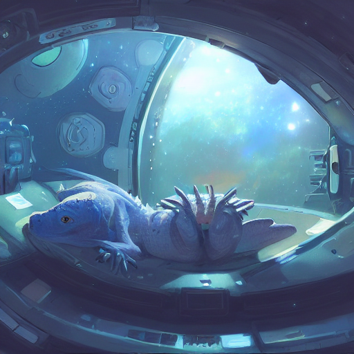 Cute Lizzard Sleeping In A Space Station, Fantasy, Concept A...