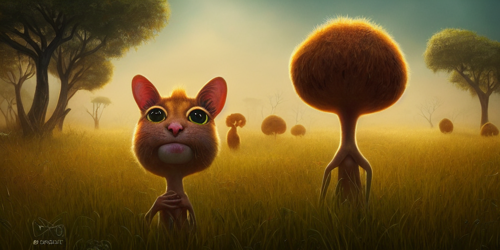 Of An Intricate Hazy Savanna With Strange Large Cute Creatur...