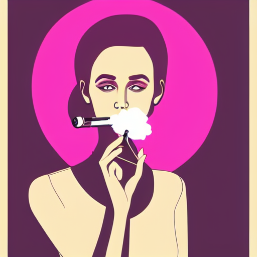 A Woman Smoking A Cigarette With A Pink Background, A Charac...
