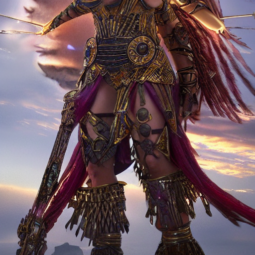 Aztec Sun Goddess Patchwork Armor Brandishing A Celestial St...