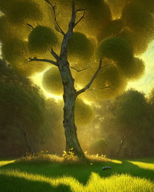 A Small Grassland Nestled In The Hollow Of A Tree, Studio Li...