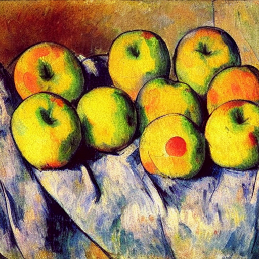 A Gauguinesque, Russet Painting Of Apples On A Cloth Cloth I...