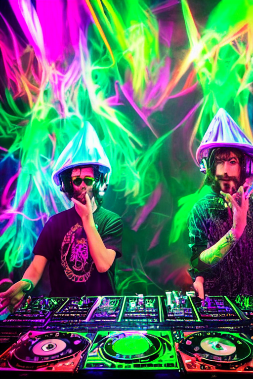 Two Pyschedelic Wizard Djs Performing At An Interdimensional...