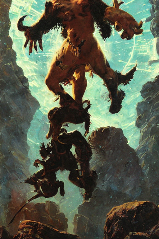 Pulp Scifi Fantasy Illustration Full Body Portrait Minotaur... — Stable Diffusion AI Prompt: pulp scifi fantasy illustration full body portrait minotaur half man half bull,...