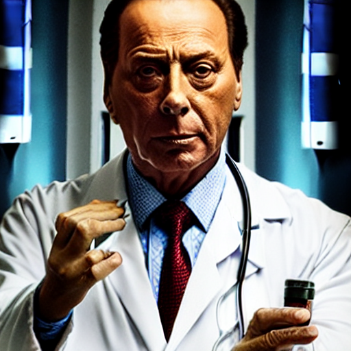 Horror Movie Still, Italian Berlusconi As A Cyberpunk Zombie...