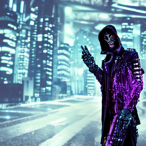 Mysterious Figure Wearing A Synthwave Punk Cyber Cybernetic...