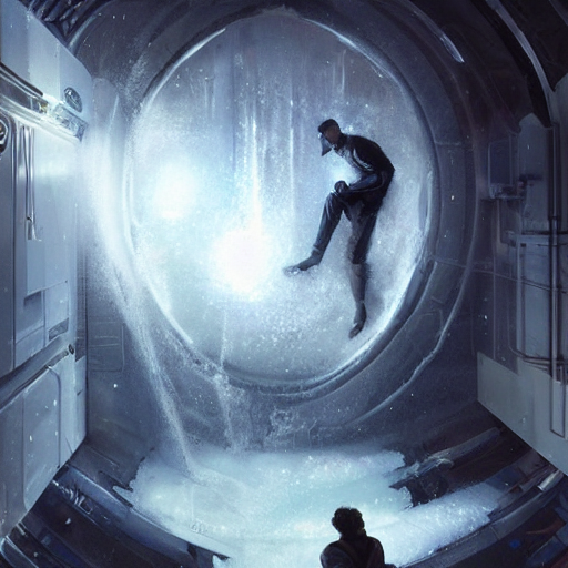 Man Climbing Out Of A Cryostasis Bed, Cryosleep Pod, His Exp...