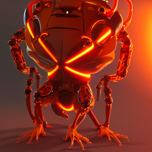 A Biomechanical Cybertronic Frog, Large Glowing Orange Eyes,...