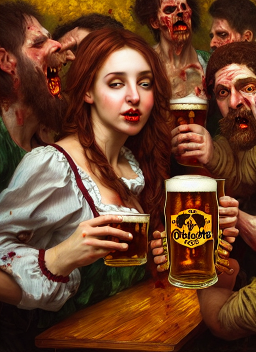 Large Octoberfest Invite Card, A Zombie Drinking Beer, Crowd...