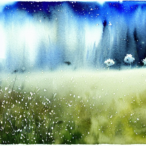 Snowing Meadow With Black Flowers And White Flowers, Sad Fee...
