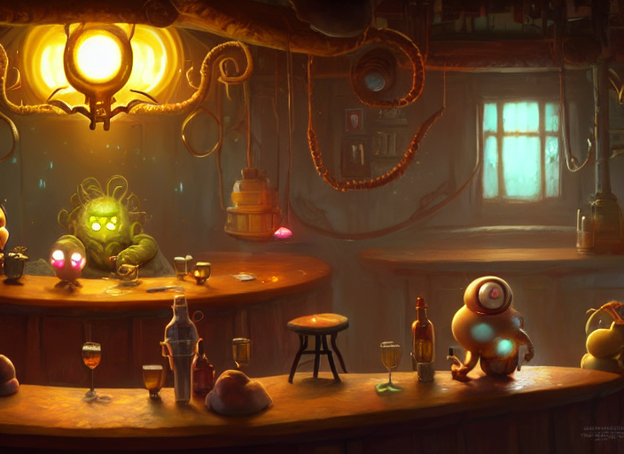 Cute Yog - Sothoth Sitting In A Bar, Fantasy, Concept Art, A...