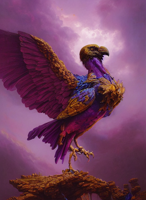 A Hyper Realistic Painting Of A Giant Beautiful Magical Glow... — Stable Diffusion AI Prompt: a hyper realistic painting of a giant beautiful magical glowing purple raven per...