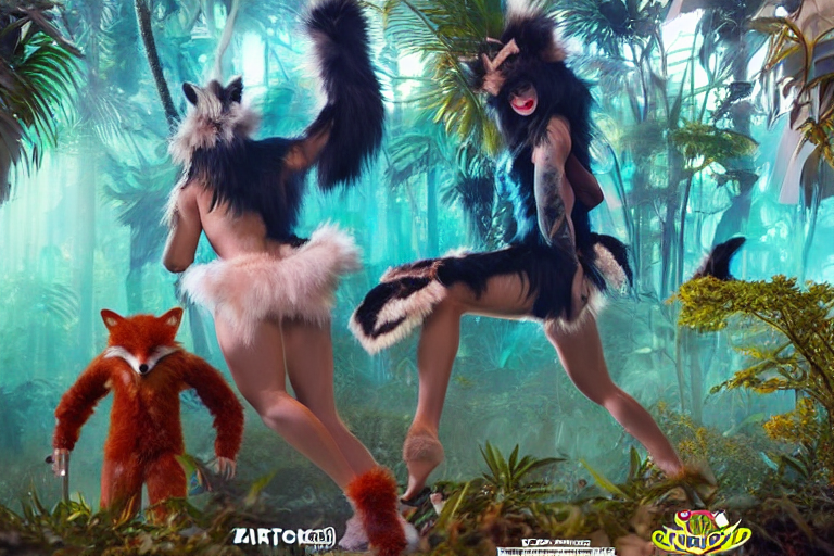 Anthropomorphic Fox Animal, Dressed As Hot Raver Girl Dancer...