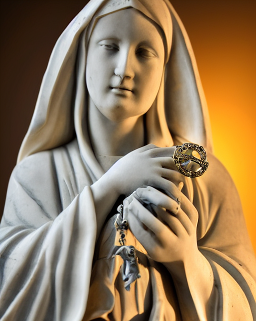 A Marble Sculpture Of The Virgin Mary, Beautiful Face, Prayi...
