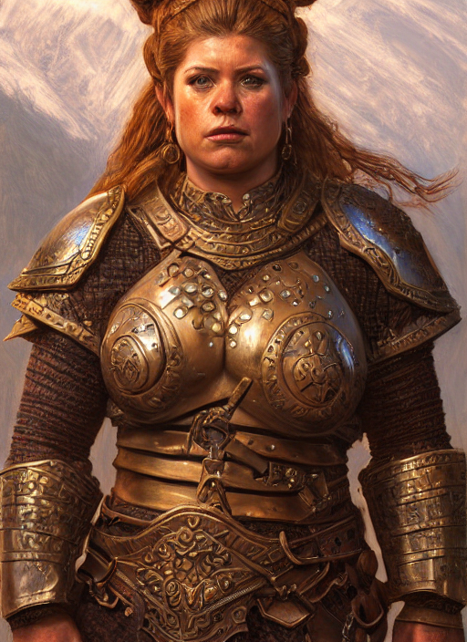 Portrait, Female Dwarf Warrior, Heavy Bronze Breastplate, In...