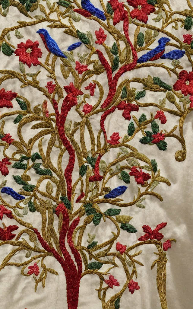 Tree Of Life Embroidered Scene, Beautiful Elaborate Ornate S...