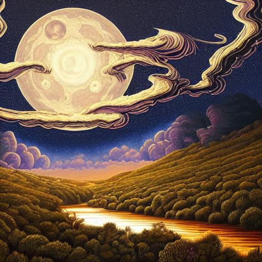 Highly Detailed Painting Of A River Running Through A Valley...