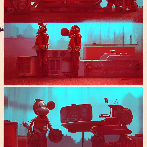 Style Of Beeple, Workshop, Hangar, Large Mickey Mouse Head,...