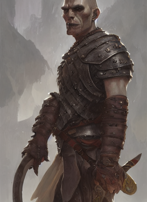 Lanky Young Half - Orc Warrior Wearing Leather Cuirass, Buzz...