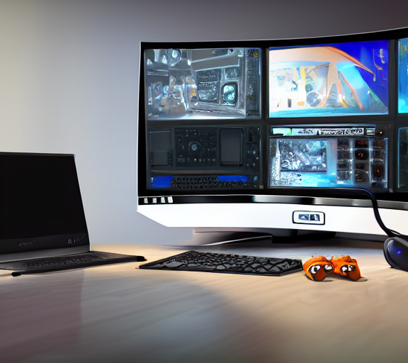 A Modern Desk With Gaming Pc And Gaming Mouse And Gaming Key...