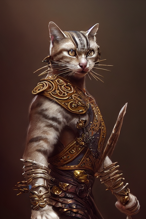 A Anthropomorphic Cat Warrior, Diffuse Lighting, Fantasy, In...