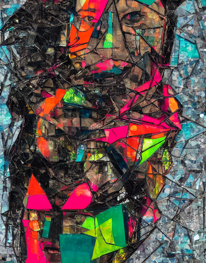 She Chained In Neon Chains, Digital Collage, Decoupage, Asse...