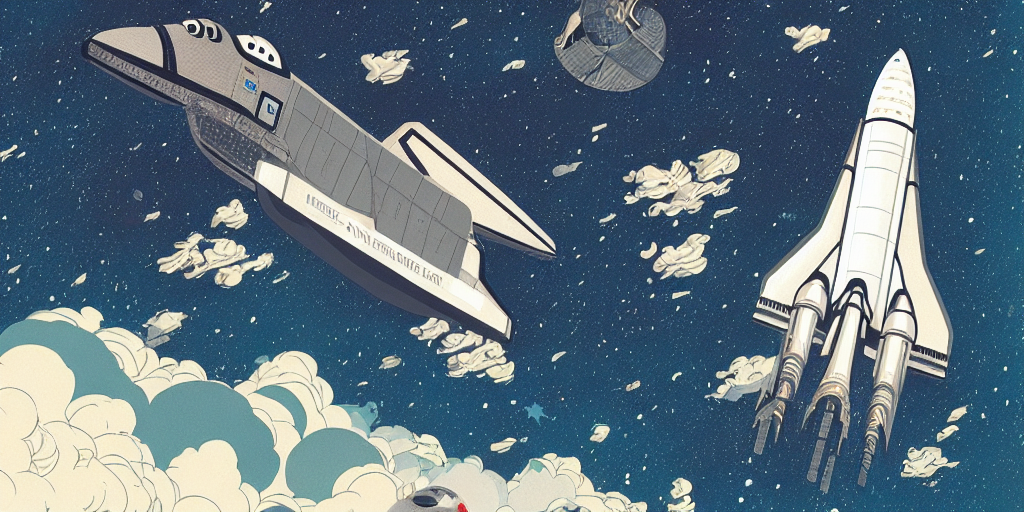 A Space Shuttle Flying In Space, Dramatic Light, By Victo Ng...