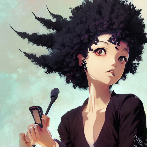 Portrait Of Anime Pixie Character With Afro Hair, Manga Cove...