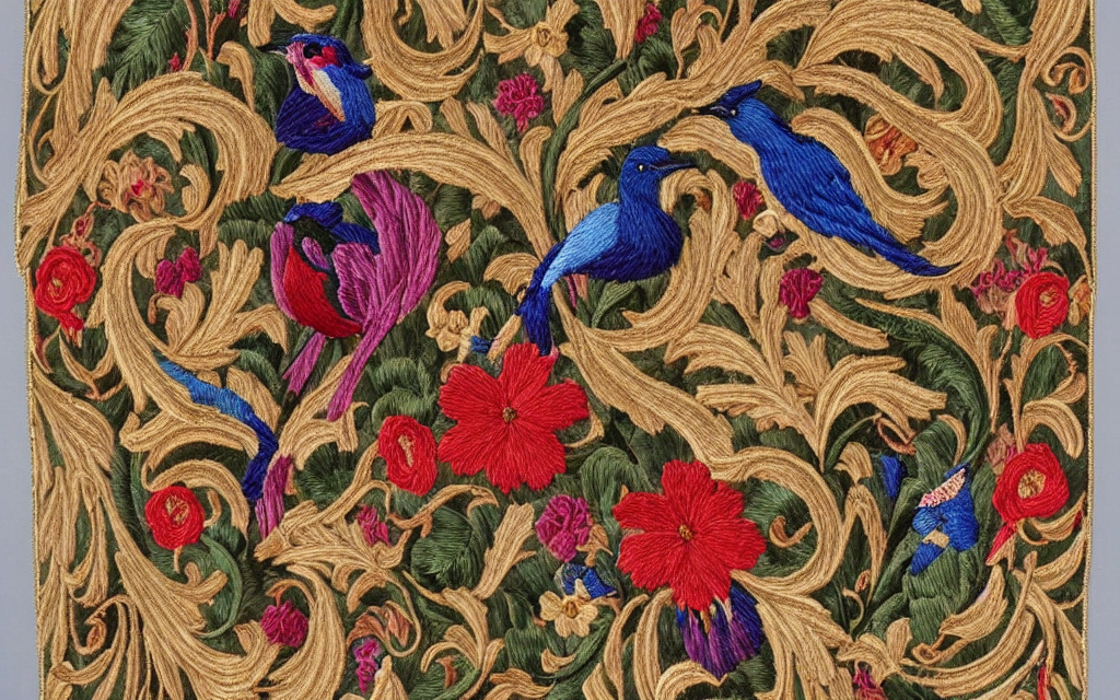 Beautiful Elaborate Ornate Silk Ribbon Embroidery On Velvet,...