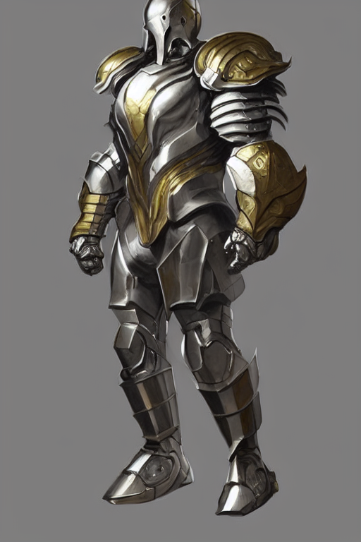 Bulky Armored Warrior, Silver With Gold Trim, Character Conc...