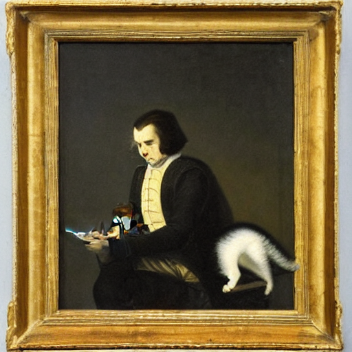 Oil Painting By George Stubbs Of A Cat Playing Hamlet.