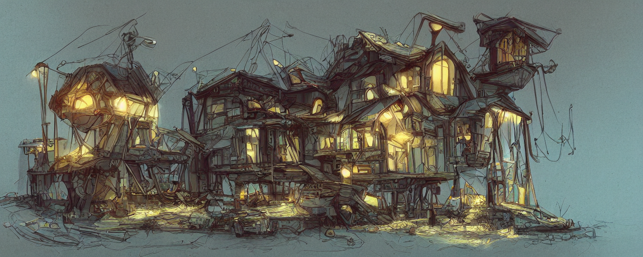 A House With Mechanical Legs On The Foundation, Fine Art, Tr...