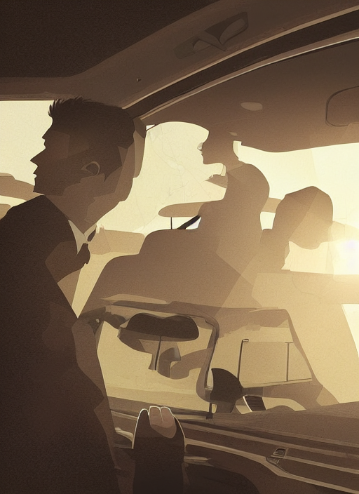 A Group Of Friends Going To The Airport In A Taxi, Digital I...